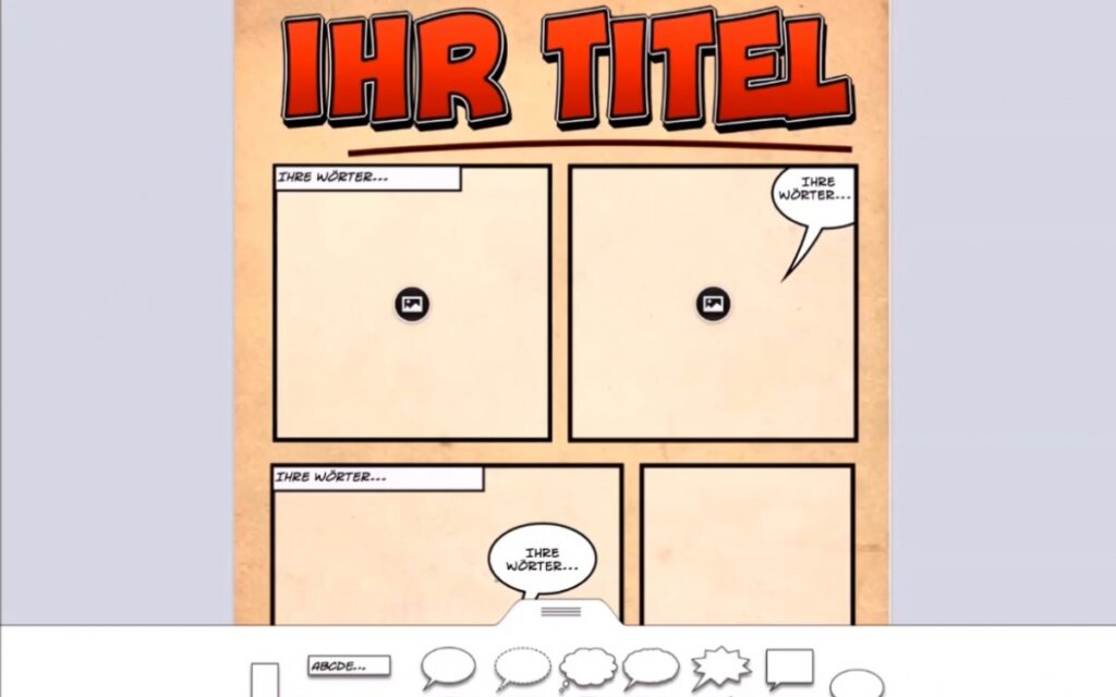 Ein Comic-Vorlage, wo man selber Bilder und Text einfügen kann.