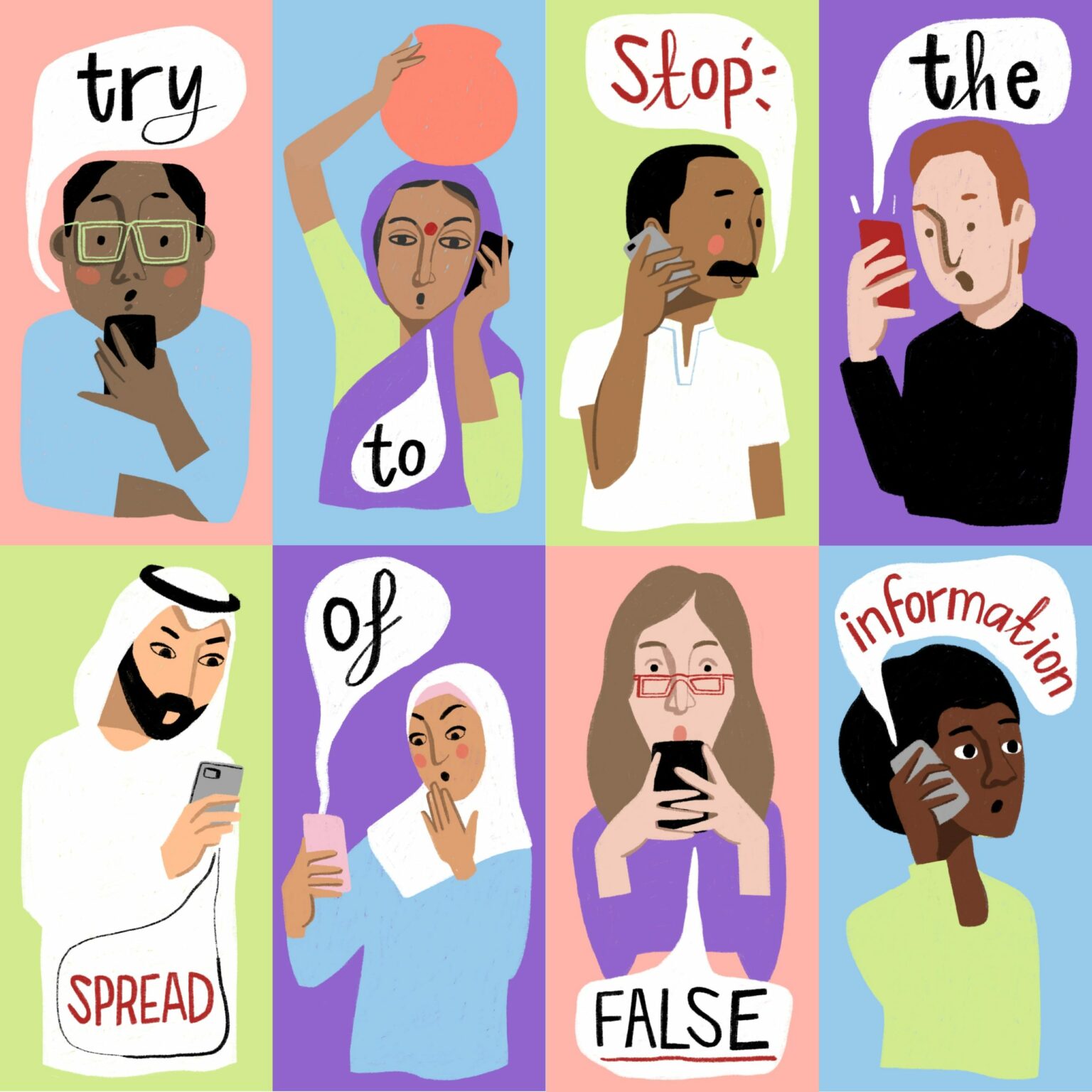 Ein Comic mit der Aussage "try to stop the spread of false information".