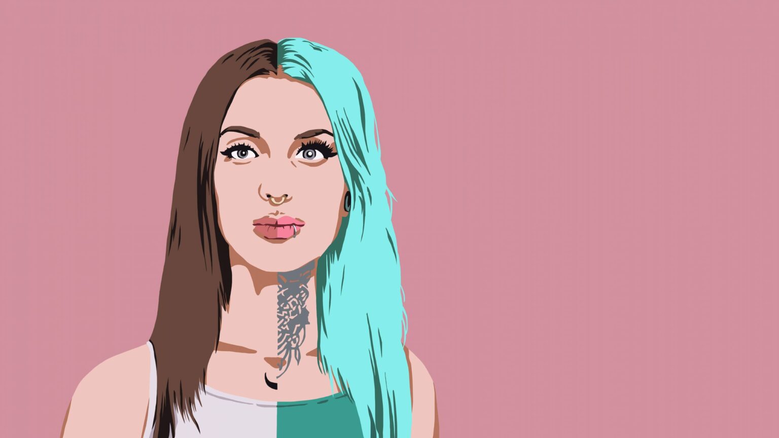 Zeichnung einer Frau mit braunen und blauen Haaren. Die Zeichnung bildet die YouTuberin "Die Ritzkes" ab.