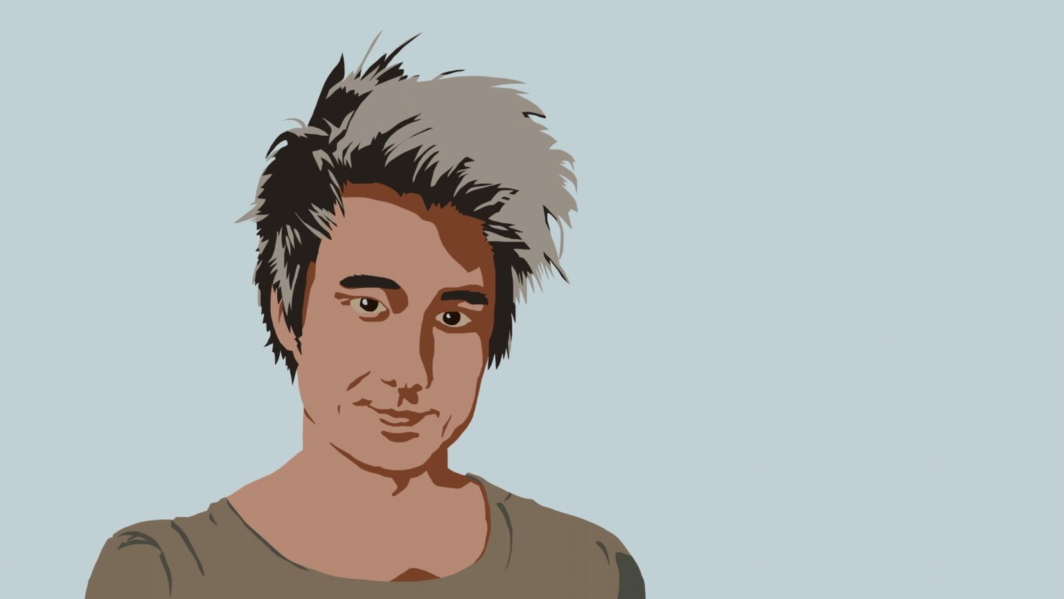 Zeichnung eines Mannes mit schwarzen, hochstehenden Haaren. Die Zeichnung bildet den YouTuber "Julien Bam" ab.