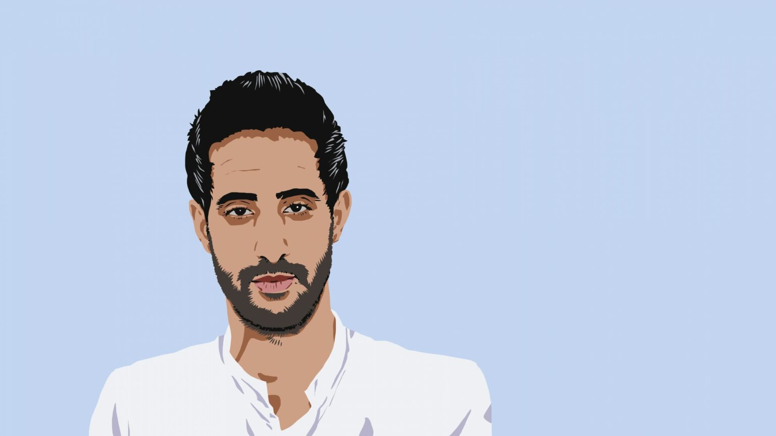 Zeichnung eines Mannes mit Bart. Die Zeichnung bildet den YouTuber "Sami Slimani" ab.