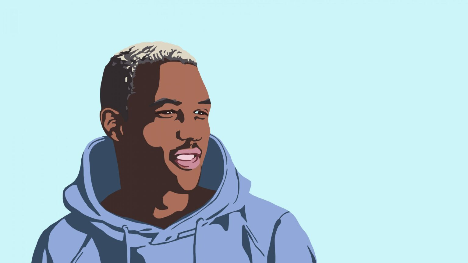 Zeichnung eines lächelnden Mannes. Die Zeichnung bildet den YouTuber "Simon Desue" ab.