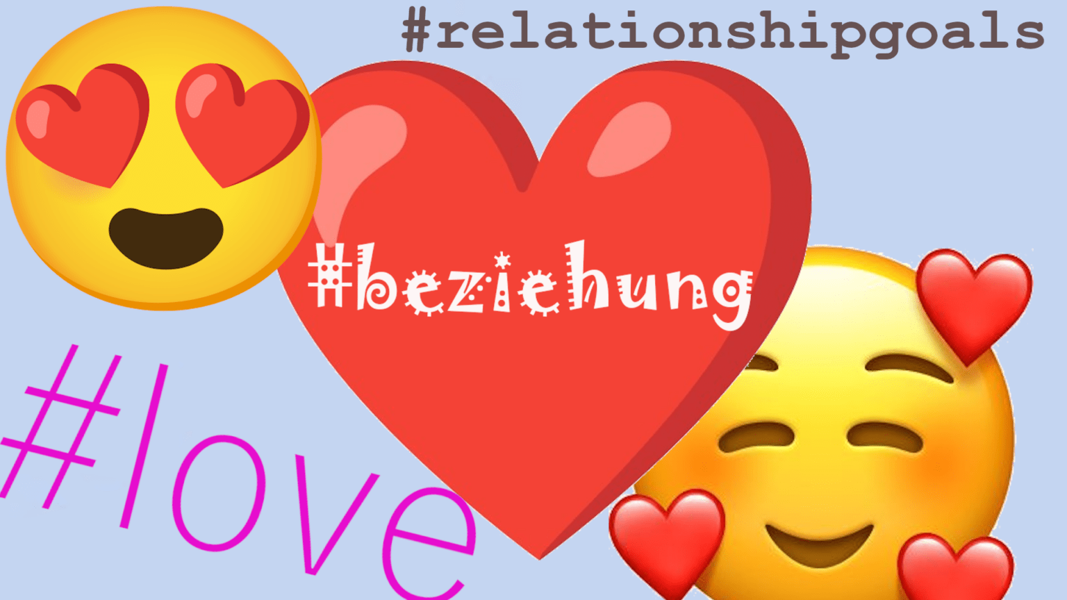 Abbildung, die verschiedene Emojis und häufig genutzte Hashtags zum Thema Liebesbeziehungen auflistet