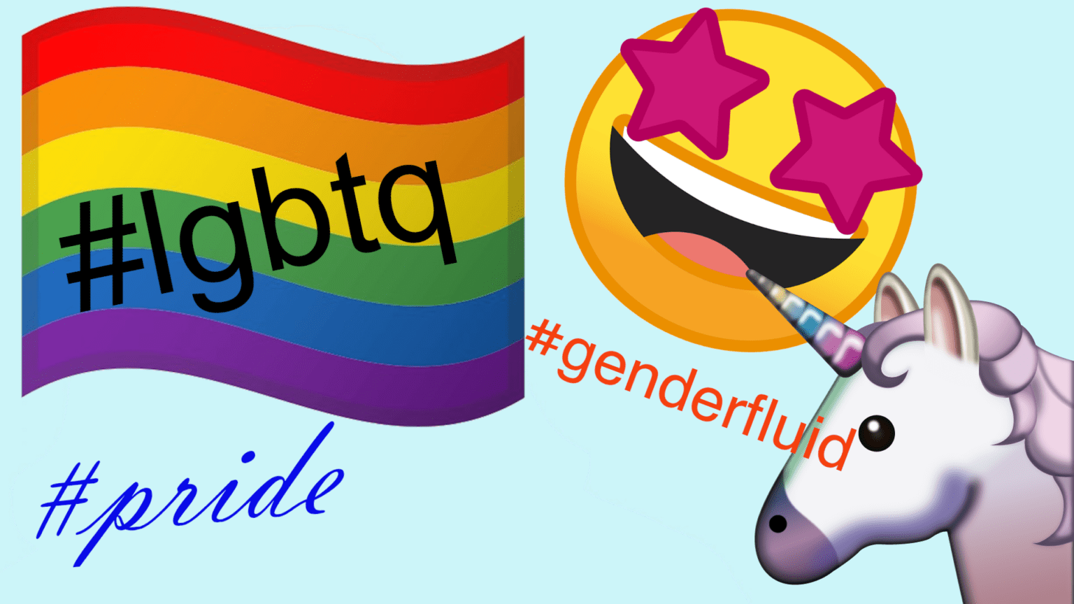 Abbildung, die verschiedene Emojis und häufig genutzte Hashtags zum Thema sexuelle Identität/Präferenz auflistet