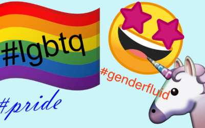 Abbildung, die verschiedene Emojis und häufig genutzte Hashtags zum Thema sexuelle Identität/Präferenz auflistet